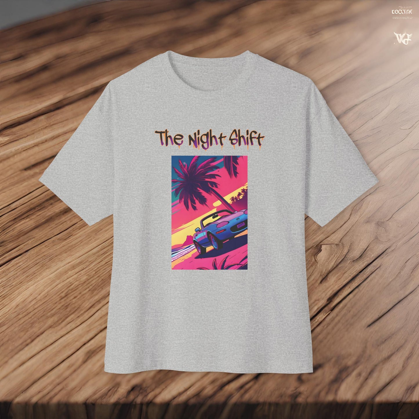 Miata Topless Beach Cruise Synthwave-Premium, Ultra Soft Unisex Oversized Boxy Tee Printify by The Night Shift Automotive Apparel