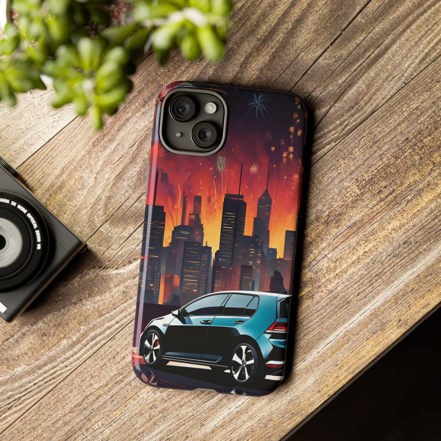 Volkswagon Golf GTI Fireworks-Dual Layer Ultra Tough Phone Case iPhone 15 Plus Glossy Printify by The Night Shift Automotive Apparel