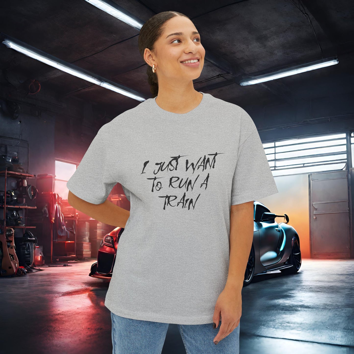I Just Want To Run A Train-Premium, Ultra Soft Unisex Oversized Boxy Tee Printify by The Night Shift Automotive Apparel