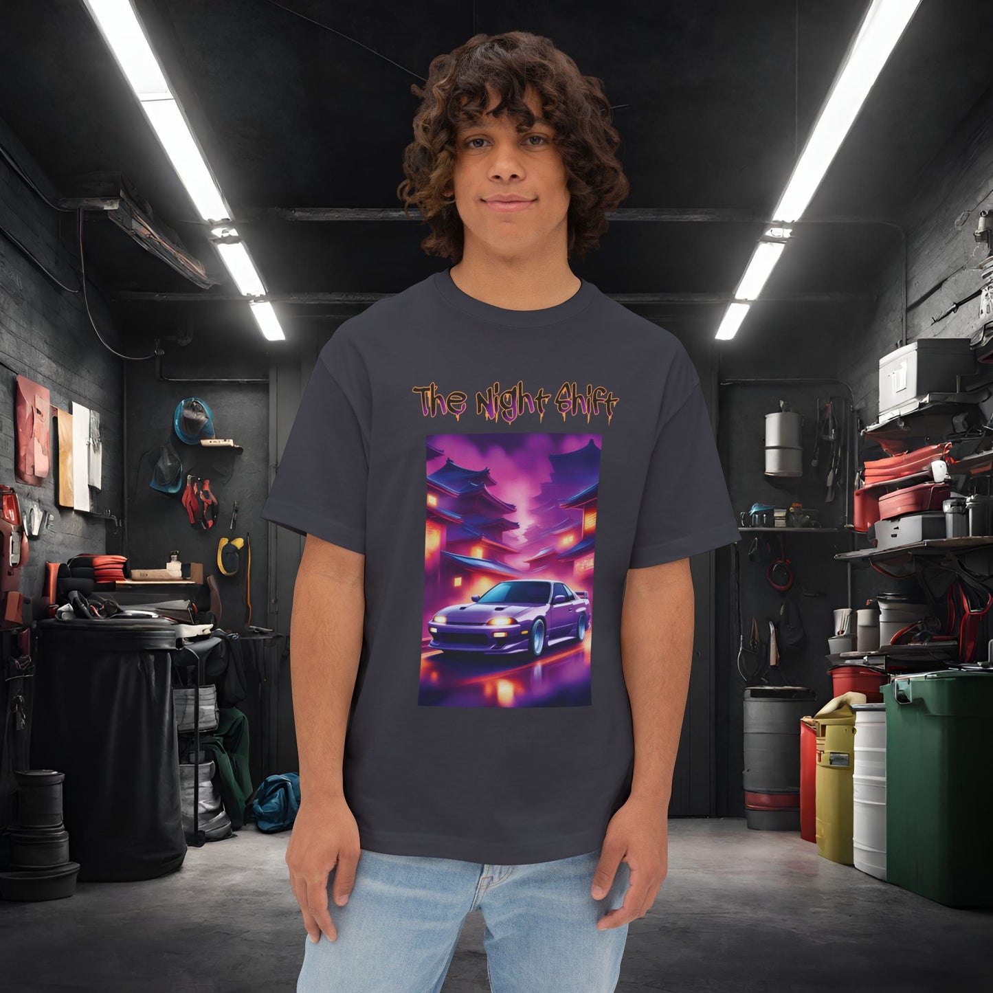 Nissan 240sx Silvia Japanese Traditional Village-Unisex Oversized Boxy Tee Dark Grey Printify by The Night Shift Automotive Apparel