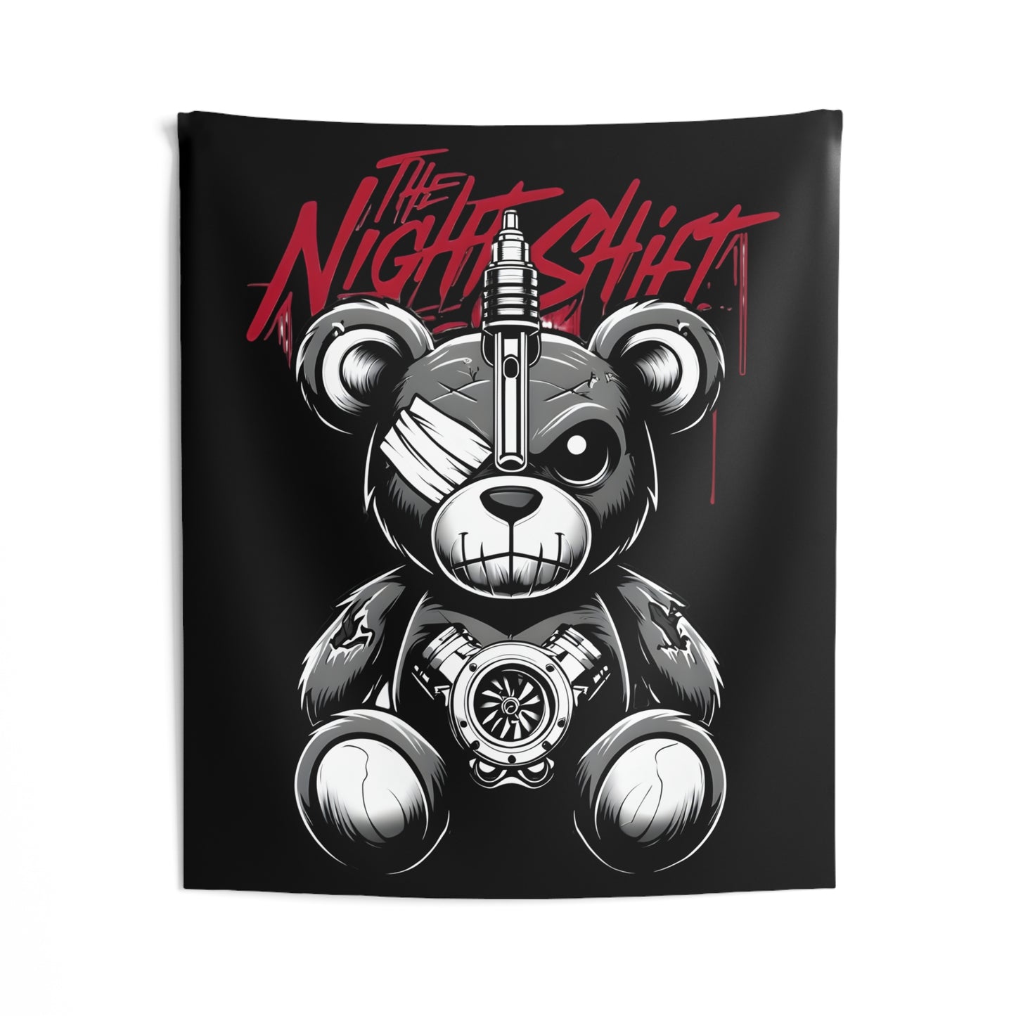Tattered Teddy Indoor Wall Tapestries - Shop Banner 50" × 60" Printify by The Night Shift Automotive Apparel