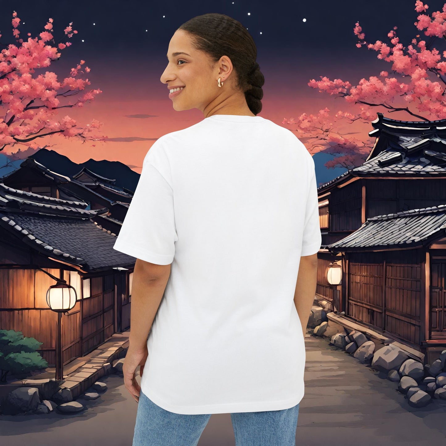 Samurai Full Moon Silhouette-Premium, Ultra Soft Unisex Oversized Boxy Tee Printify by The Night Shift Automotive Apparel