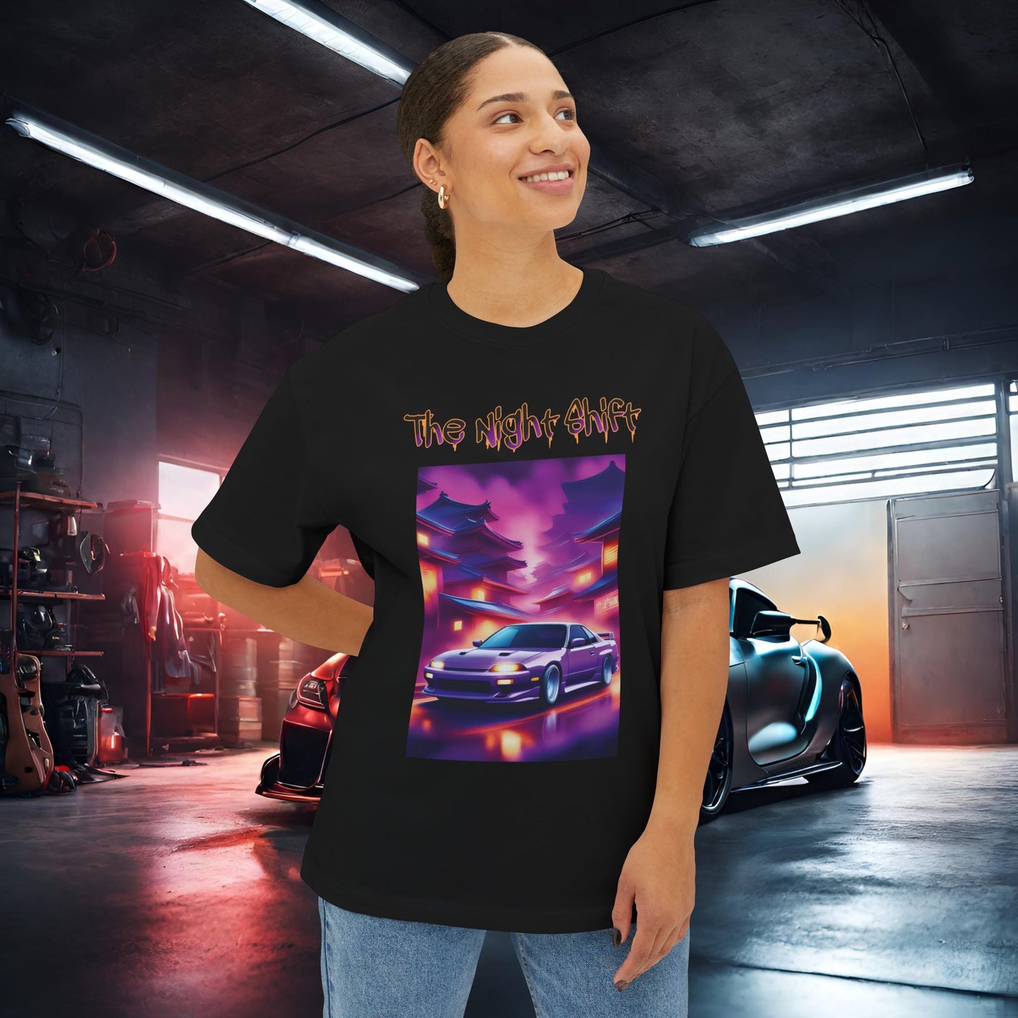 Nissan 240sx Silvia Japanese Traditional Village-Unisex Oversized Boxy Tee Printify by The Night Shift Automotive Apparel