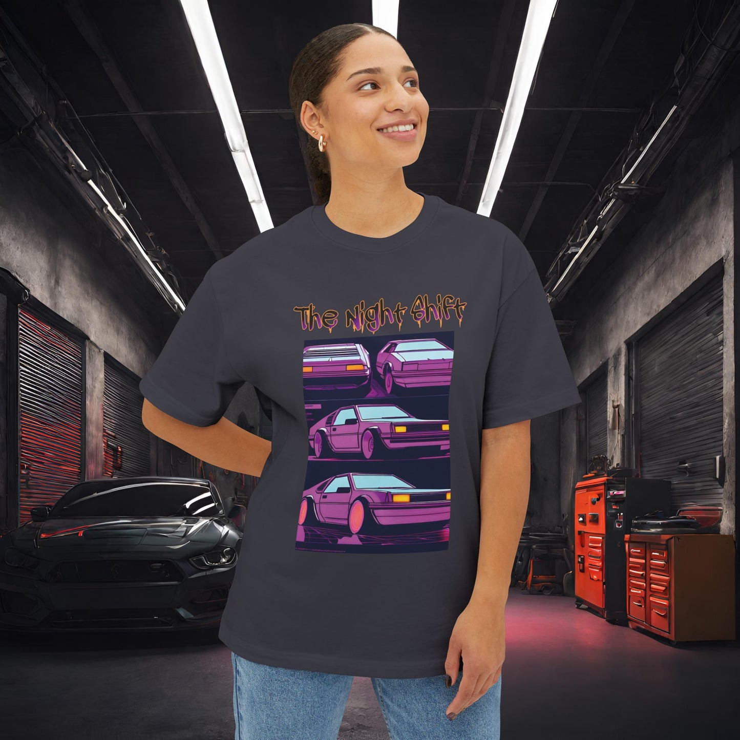 Time Warp-Premium, Ultra Soft Synthwave Unisex Oversized Boxy Tee Printify by The Night Shift Automotive Apparel