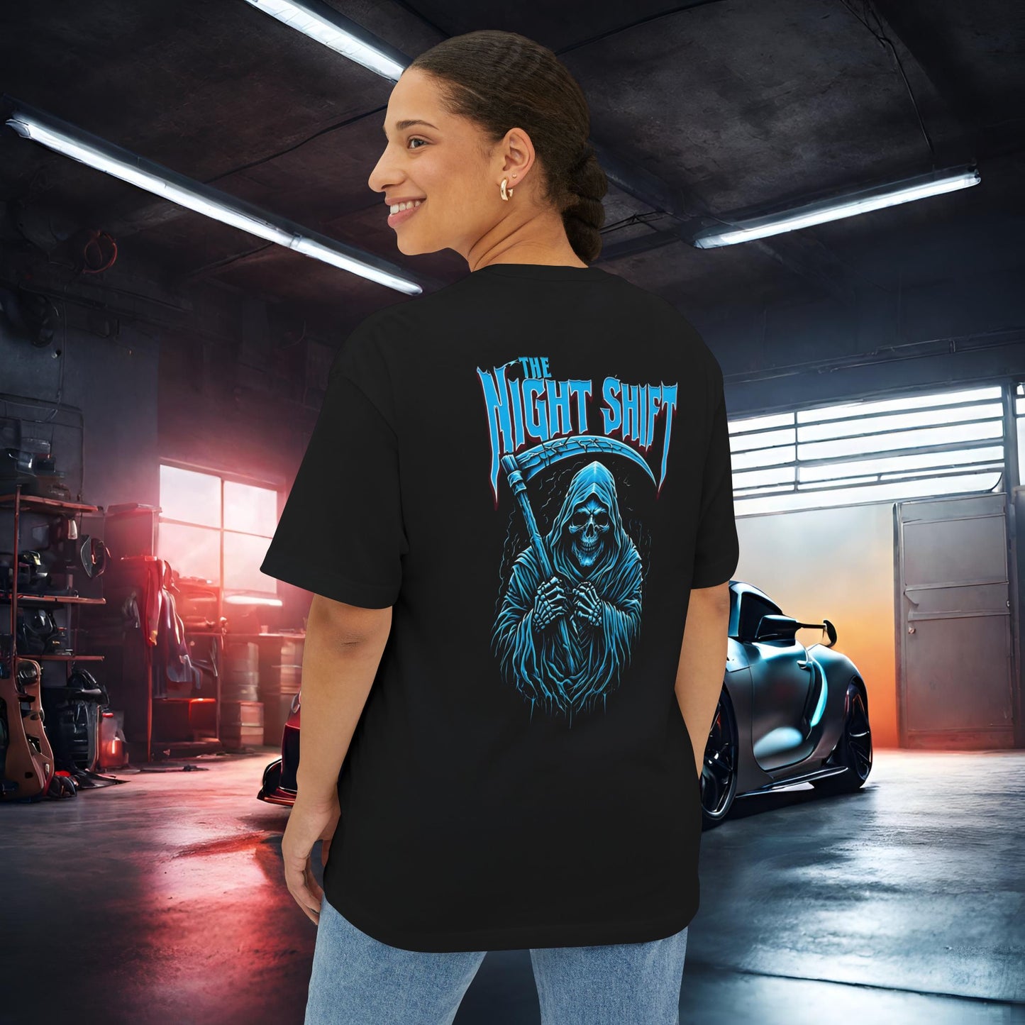 Grim Reaper-Premium, Ultra Soft Unisex Oversized Boxy Tee Printify by The Night Shift Automotive Apparel