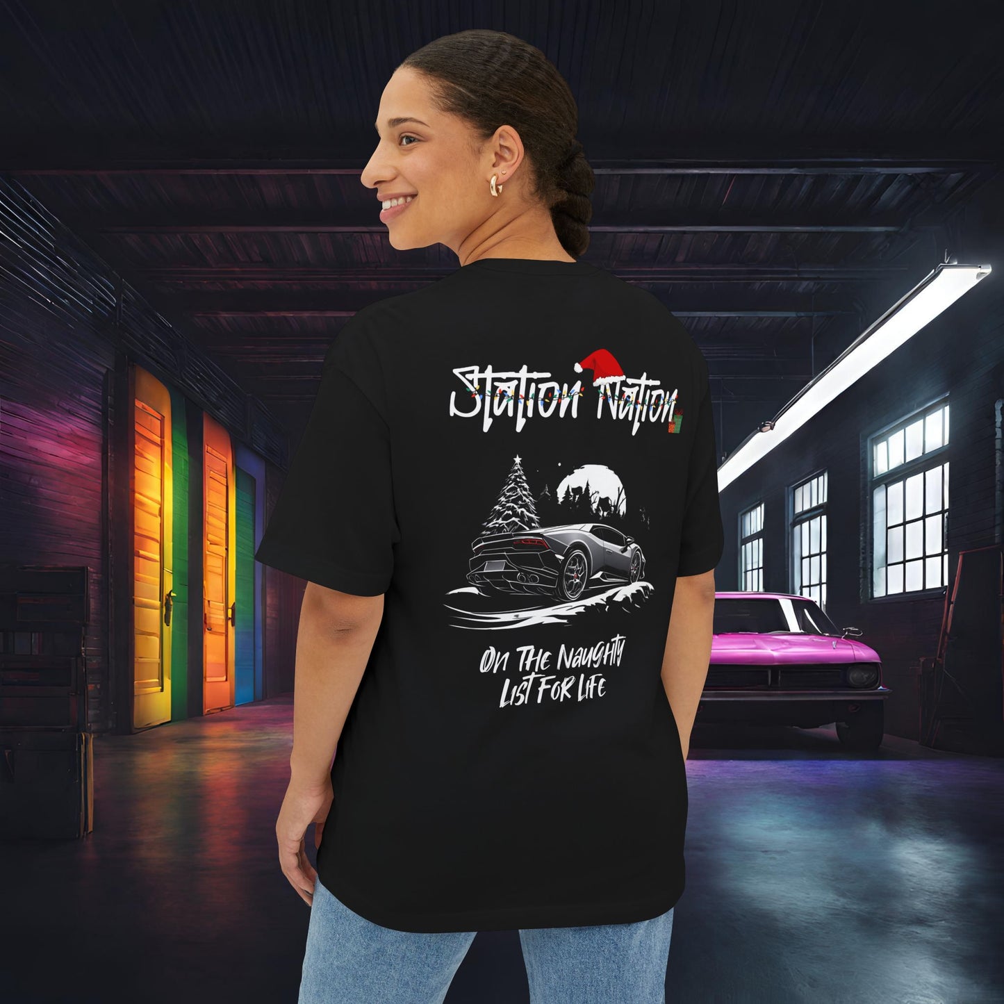 🎄 Christmas Limited Edition Station Nation-Premium, Ultra Soft Unisex Oversized Boxy Tee Black Printify by The Night Shift Automotive Apparel