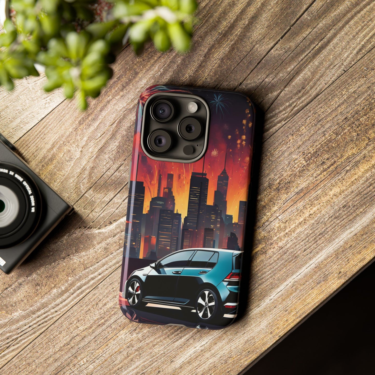 Volkswagon Golf GTI Fireworks-Dual Layer Ultra Tough Phone Case iPhone 15 Pro Glossy Printify by The Night Shift Automotive Apparel