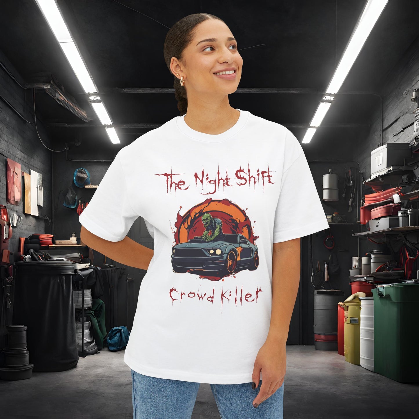 Crowd Killer Zombie Mustang-Premium, Ultra Soft Unisex Oversized Boxy Tee Printify by The Night Shift Automotive Apparel