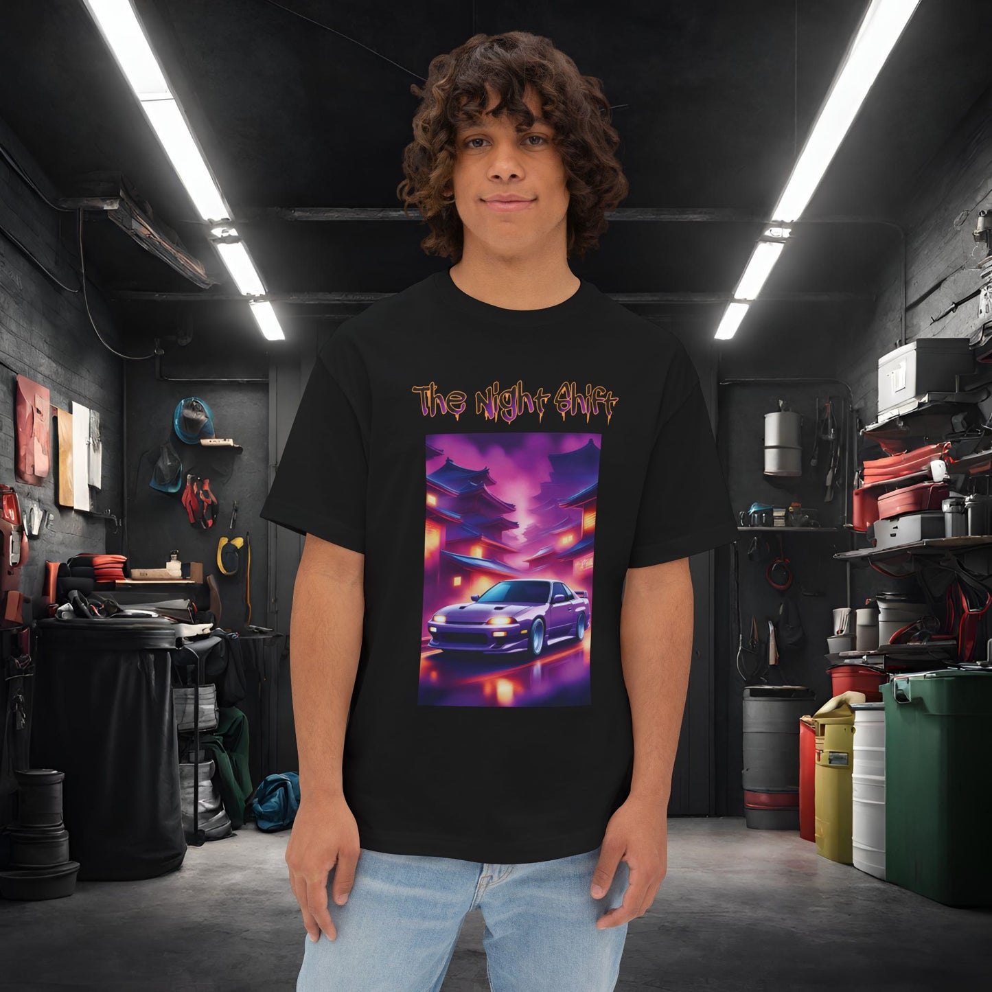 Nissan 240sx Silvia Japanese Traditional Village-Unisex Oversized Boxy Tee Black Printify by The Night Shift Automotive Apparel