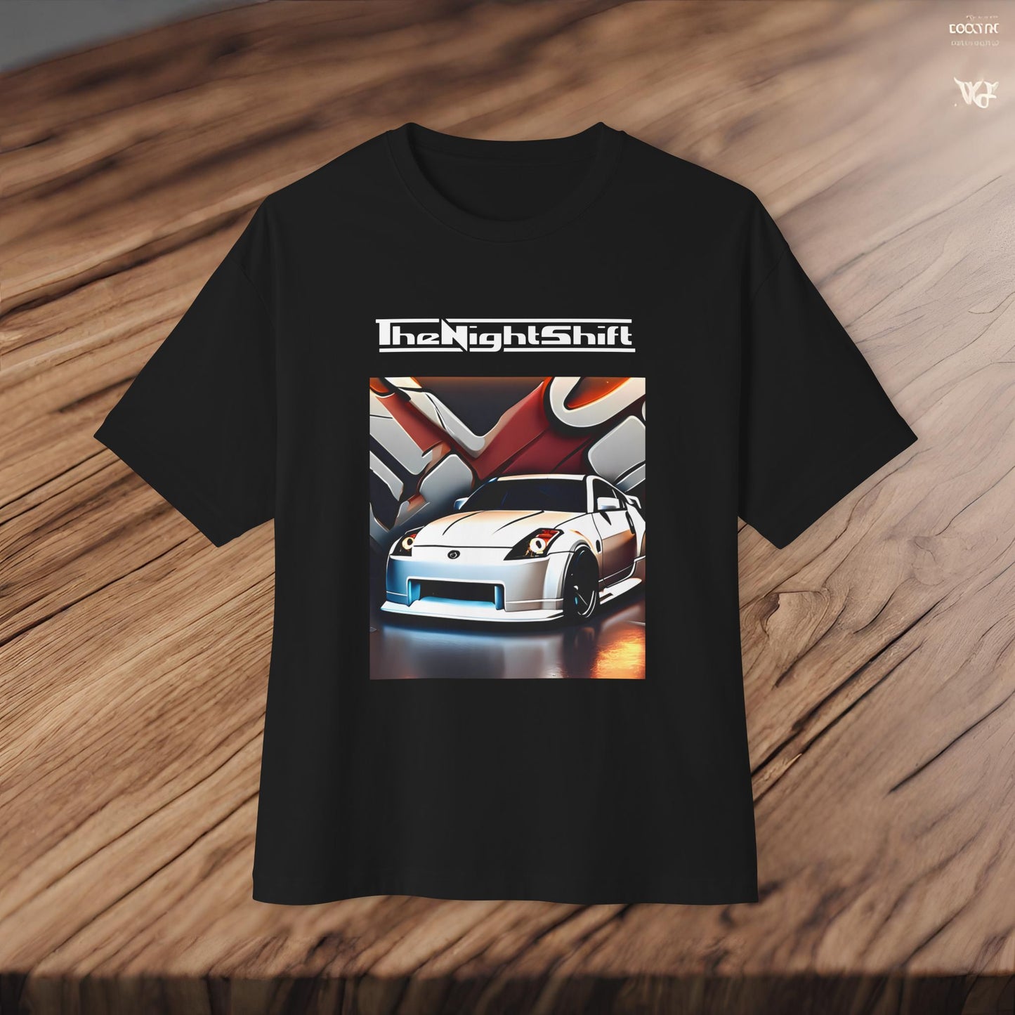 Nissan 350z Graffiti Wall-Premium, Ultra Soft, Unisex Oversized Boxy Tee Printify by The Night Shift Automotive Apparel