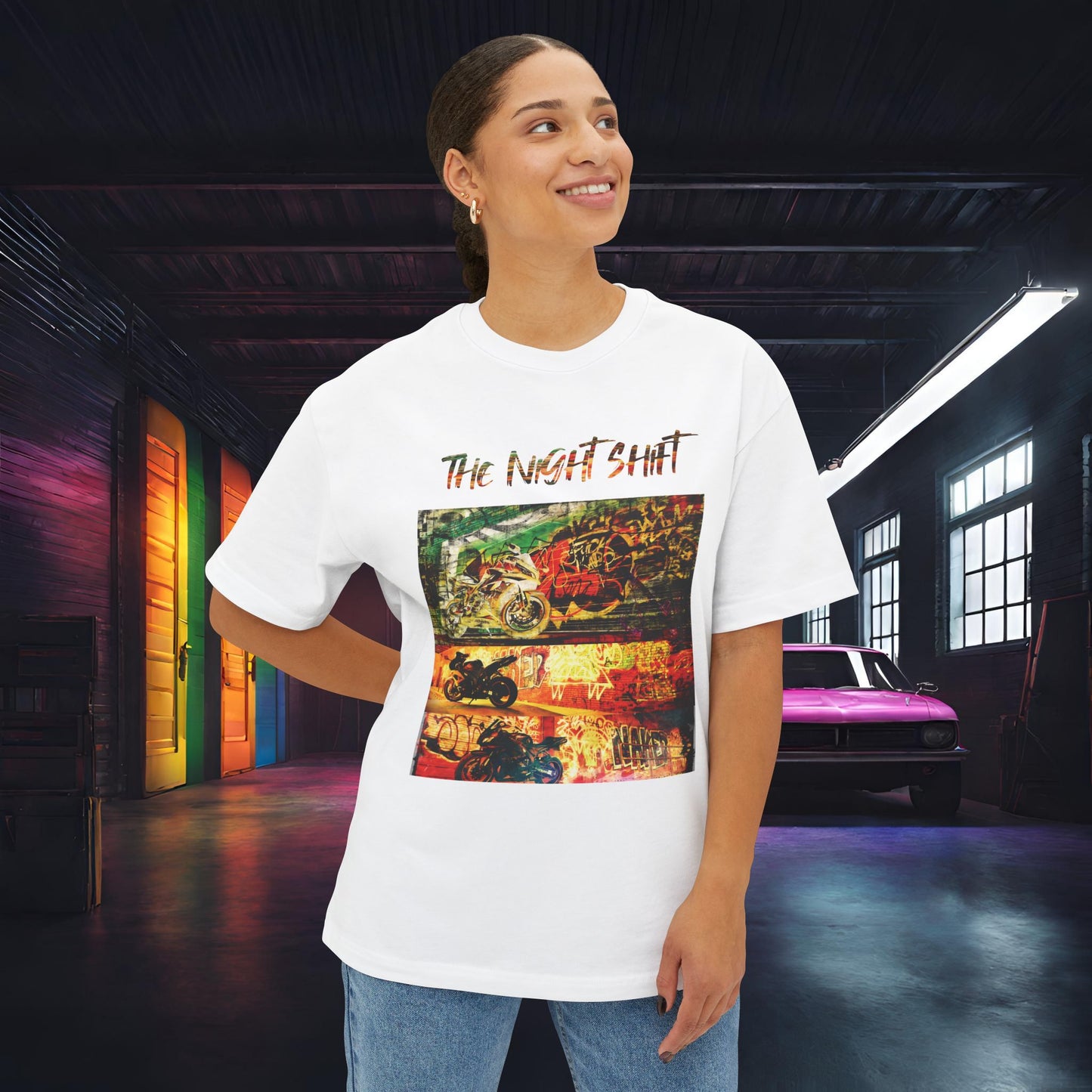 Sport Bike Graffiti Edition-Premium Ultra Soft Unisex Oversized Boxy Tee Printify by The Night Shift Automotive Apparel