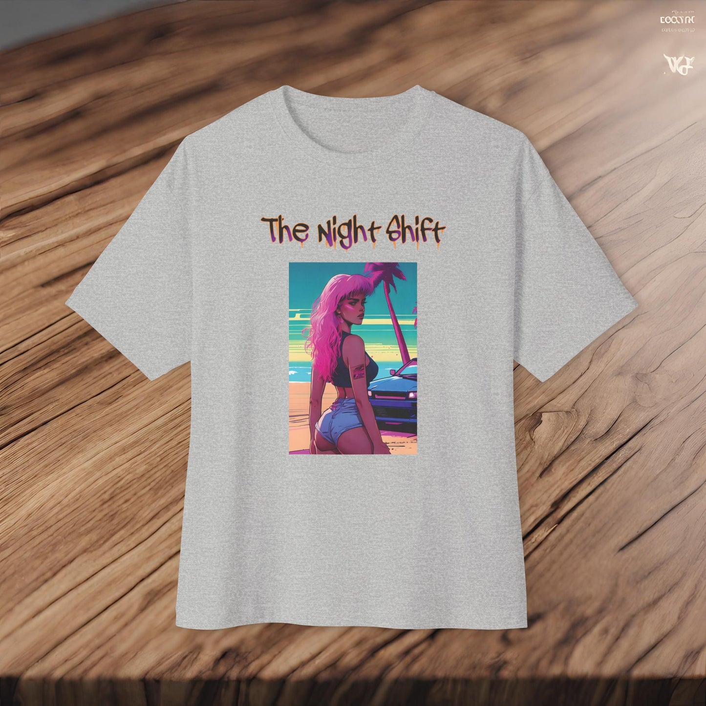 Pink Hair, Don't Care Synthwave-Premium, Ultra Soft Unisex Oversized Boxy Tee Printify by The Night Shift Automotive Apparel