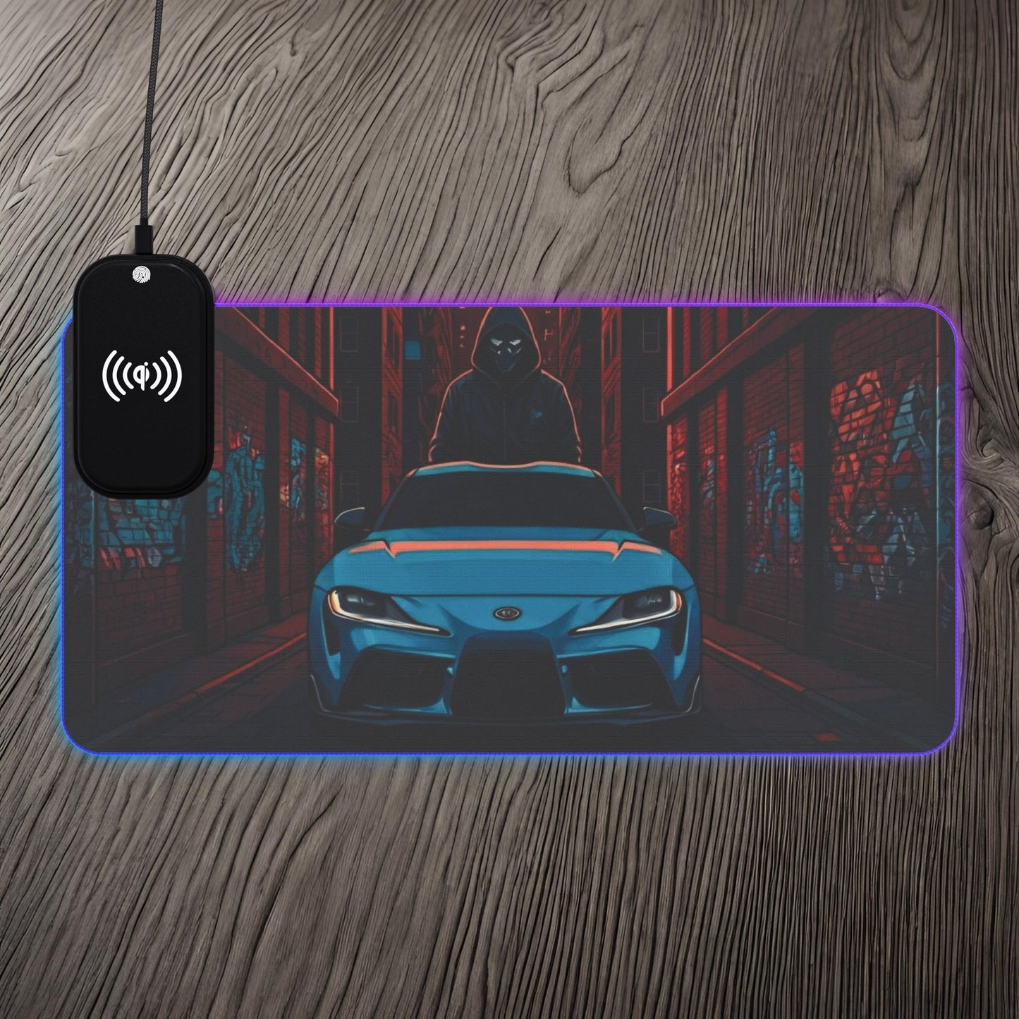 Toyota Supra MK-V Street Life-LED Gaming Mouse Pad with Wireless Charging 23.6" × 11.8" Rectangle 15W Printify by The Night Shift Automotive Apparel