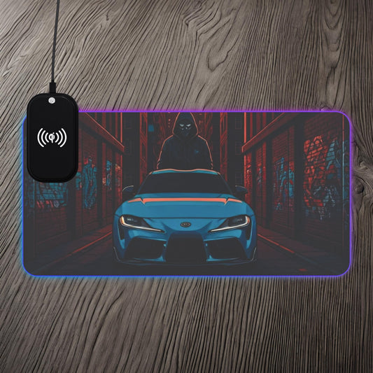 Toyota Supra MK-V Street Life-LED Gaming Mouse Pad with Wireless Charging 23.6" × 11.8" Rectangle 15W Printify by The Night Shift Automotive Apparel