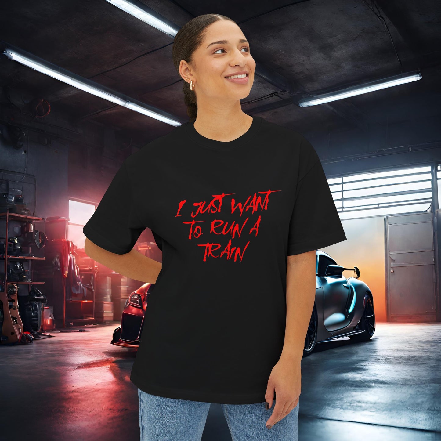 I Just Want To Run A Train-Premium, Ultra Soft Unisex Oversized Boxy Tee Printify by The Night Shift Automotive Apparel