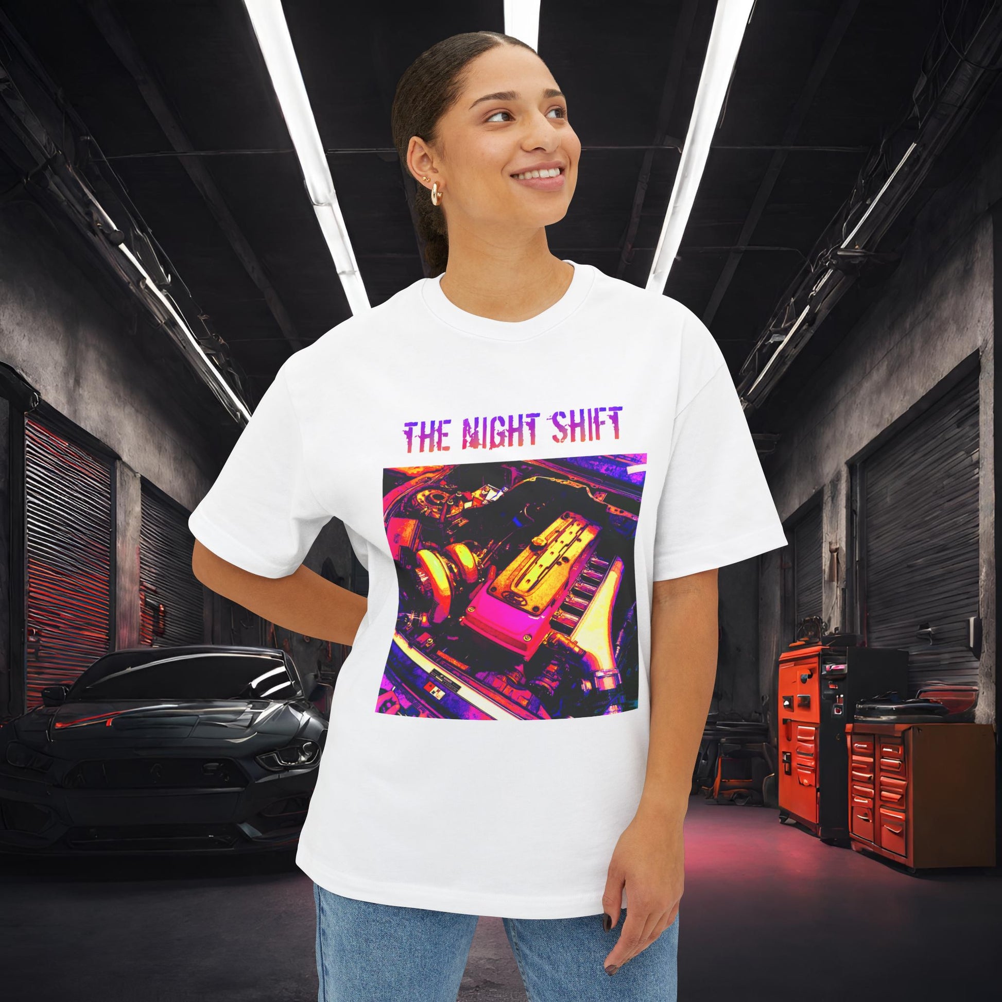 Barra Synthwave--Premium, Ultra Soft Unisex Oversized Boxy Tee Printify by The Night Shift Automotive Apparel