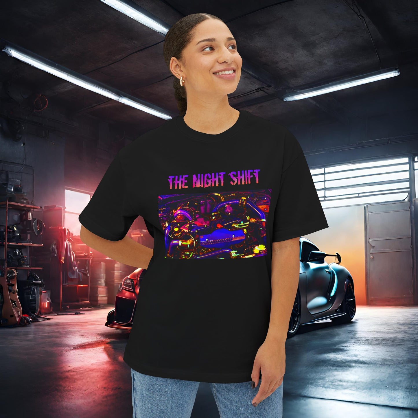 EJ257 Synthwave-Premium, Ultra Soft Unisex Oversized Boxy Tee Printify by The Night Shift Automotive Apparel