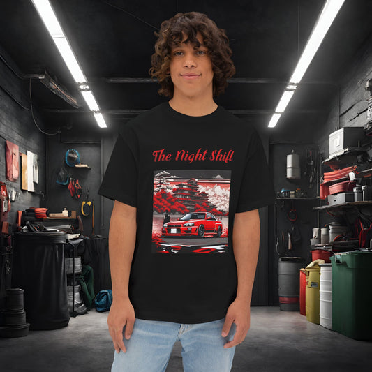 Nissan Skyline R34 Cherry Blossom-Premium, Ultra Soft, Unisex Oversized Boxy Tee Black Printify by The Night Shift Automotive Apparel