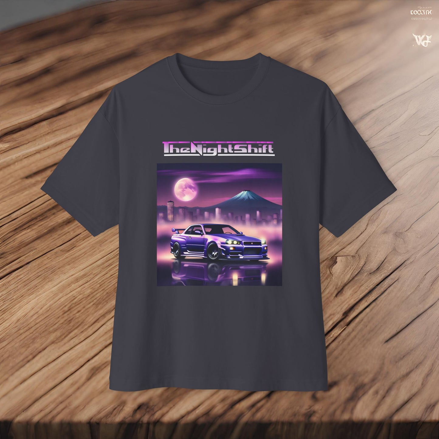 Nissan Skyline R34 Mt Fuji-Premium, Ultra Soft, Unisex Oversized Boxy Tee Printify by The Night Shift Automotive Apparel