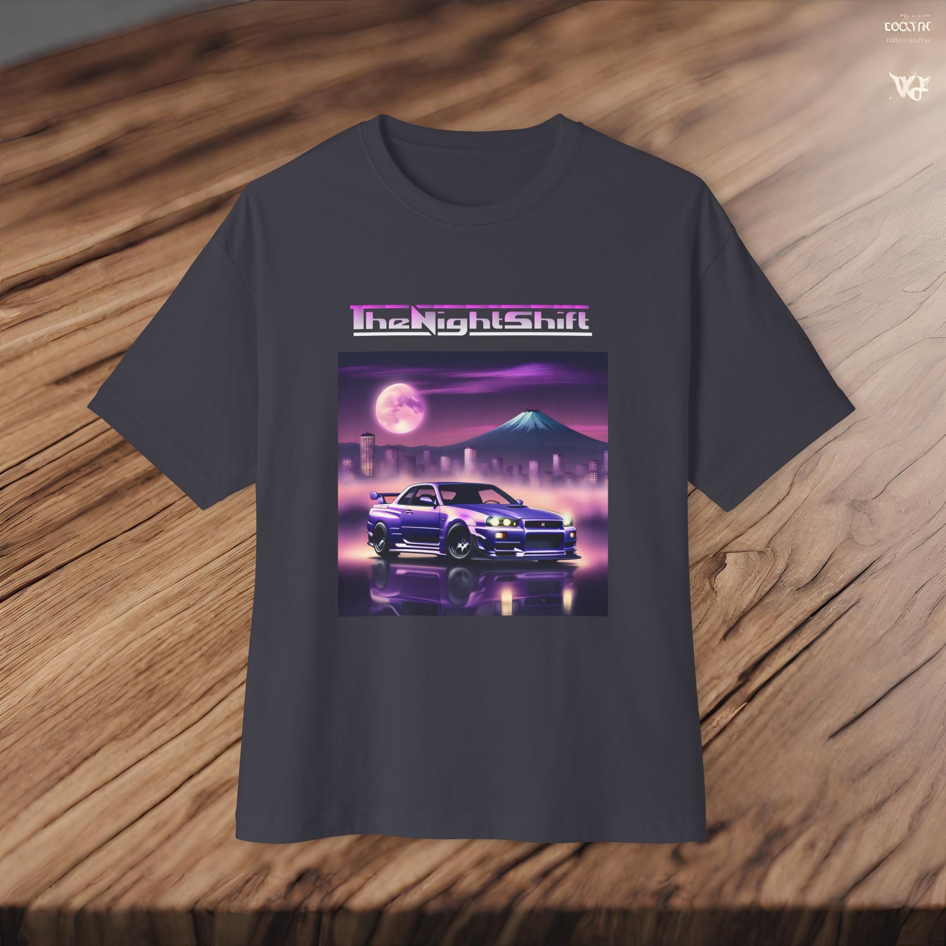 Nissan Skyline R34 Mt Fuji-Premium, Ultra Soft, Unisex Oversized Boxy Tee Printify by The Night Shift Automotive Apparel