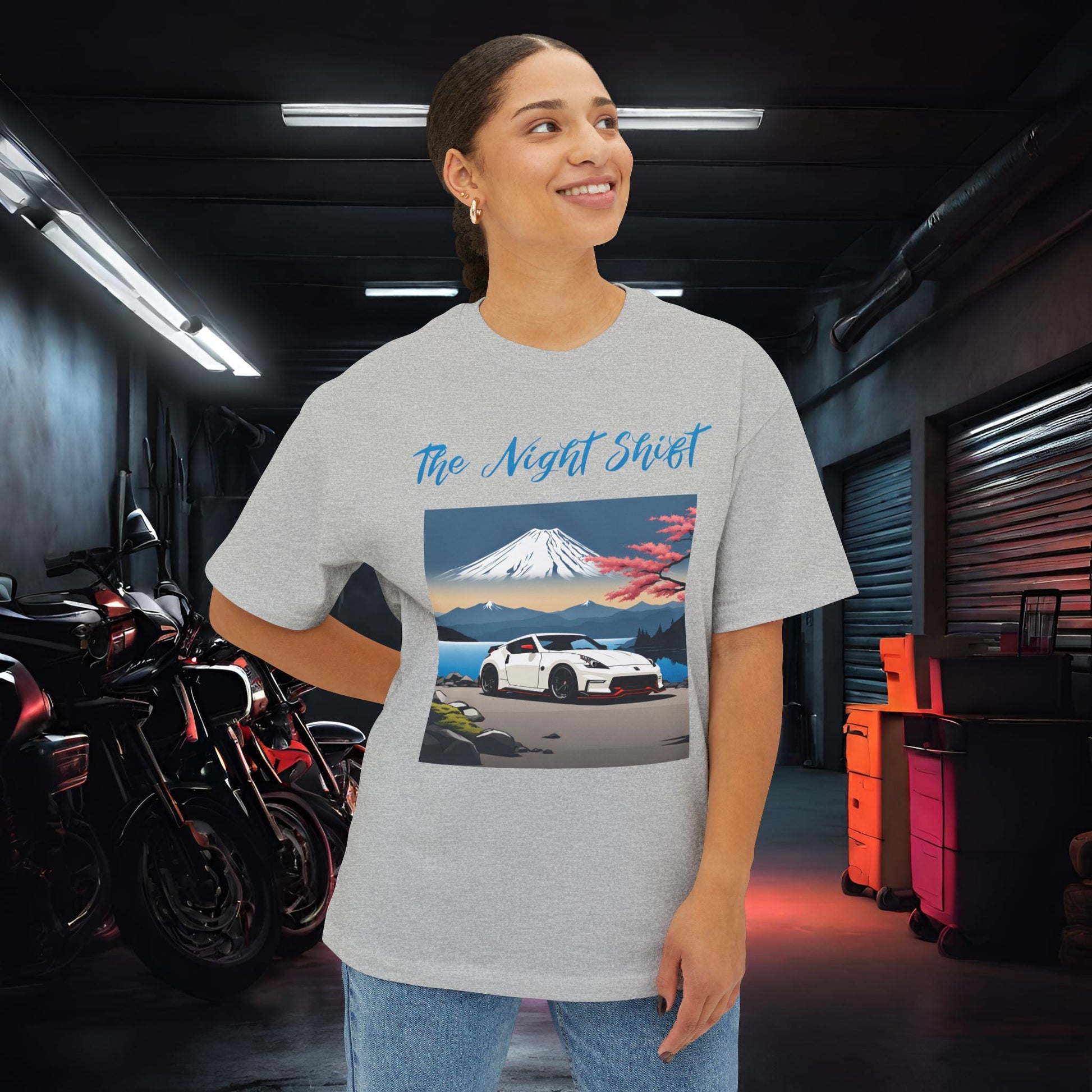 Nissan 370 Mt Fuji-Premium, Ultra Soft, Unisex Oversized Boxy Tee Printify by The Night Shift Automotive Apparel