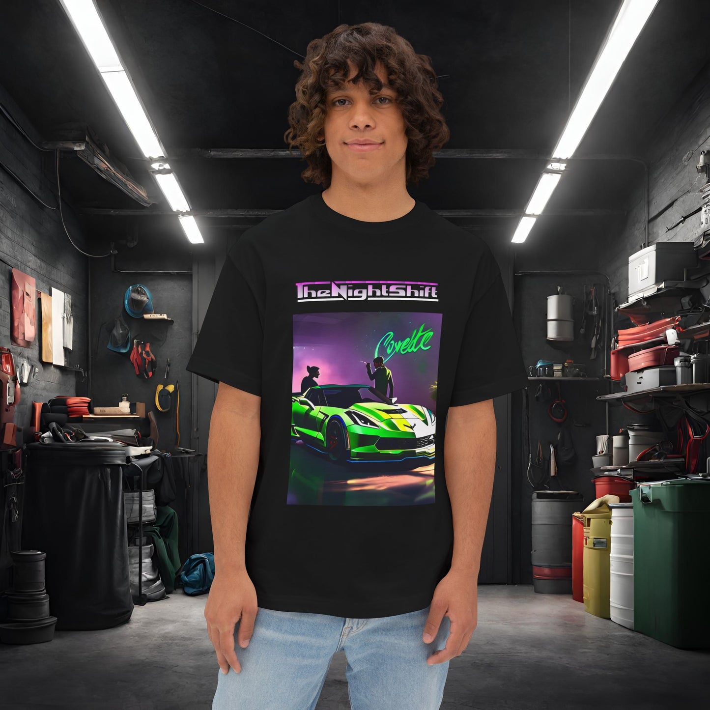 Chevy C7 Corvette-Premium, Ultra Soft Unisex Oversized Boxy Tee Black Printify by The Night Shift Automotive Apparel