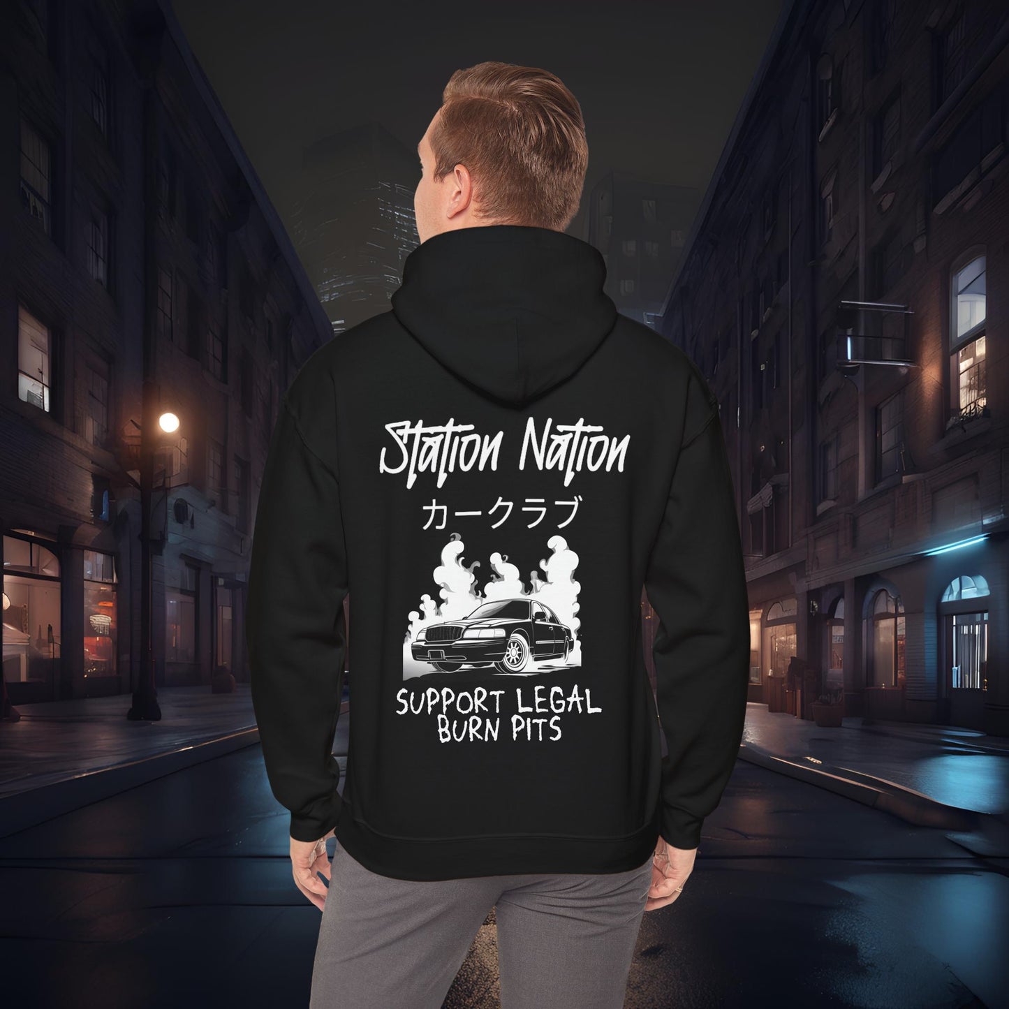 Station Nation-Ultra Soft, Premium Hoodie Black Printify by The Night Shift Automotive Apparel