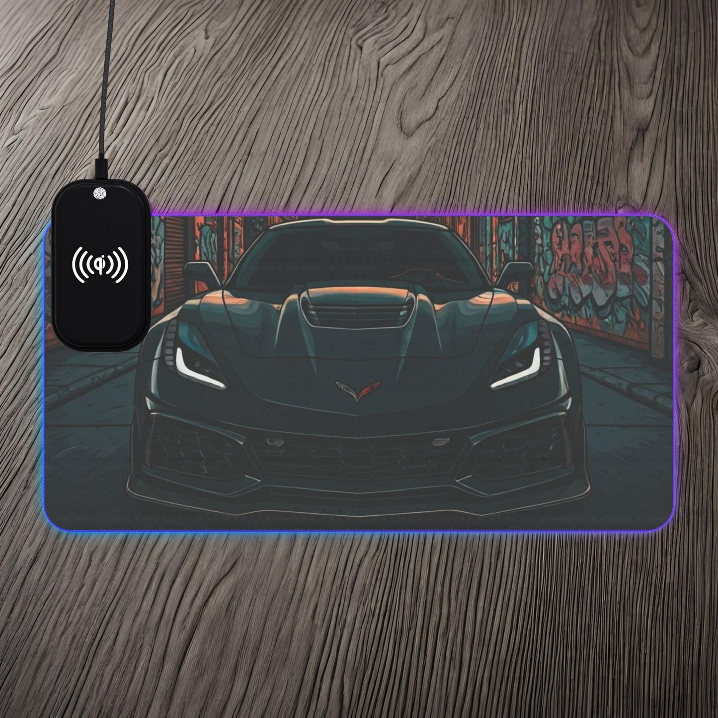 Chevy Corvette C7 Street Life-LED Gaming Mouse Pad with Wireless Charging 23.6" × 11.8" Rectangle 15W Printify by The Night Shift Automotive Apparel