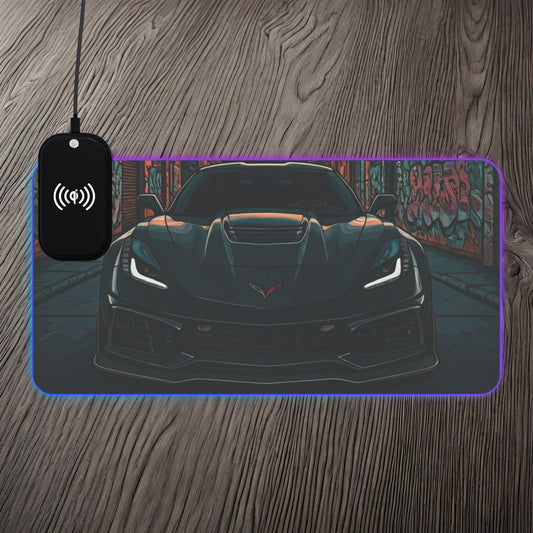 Chevy Corvette C7 Street Life-LED Gaming Mouse Pad with Wireless Charging 23.6" × 11.8" Rectangle 15W Printify by The Night Shift Automotive Apparel