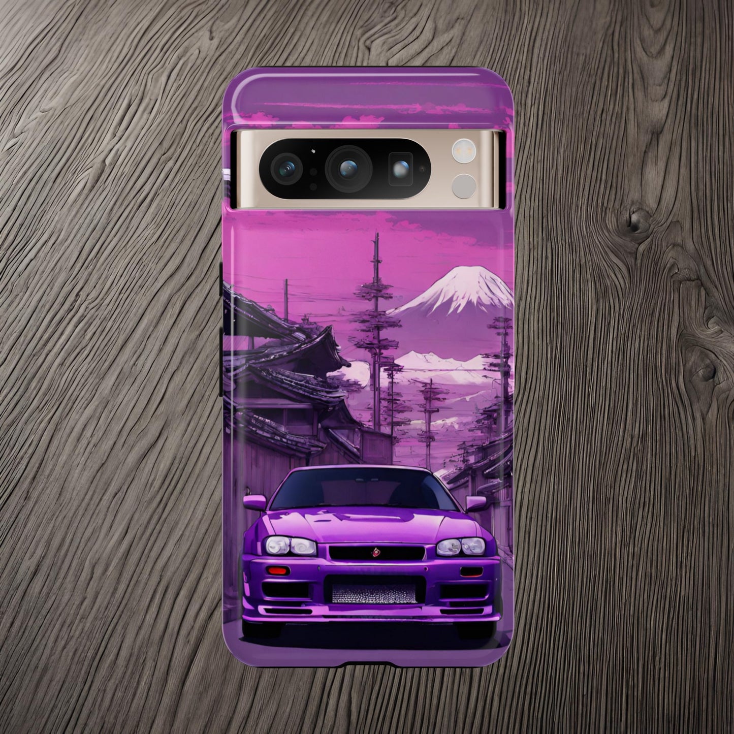 Nissan Skyline R34 Mt Fuji-Dual Layer Ultra Tough Phone Case Google Pixel 8 Pro Glossy Printify by The Night Shift Automotive Apparel