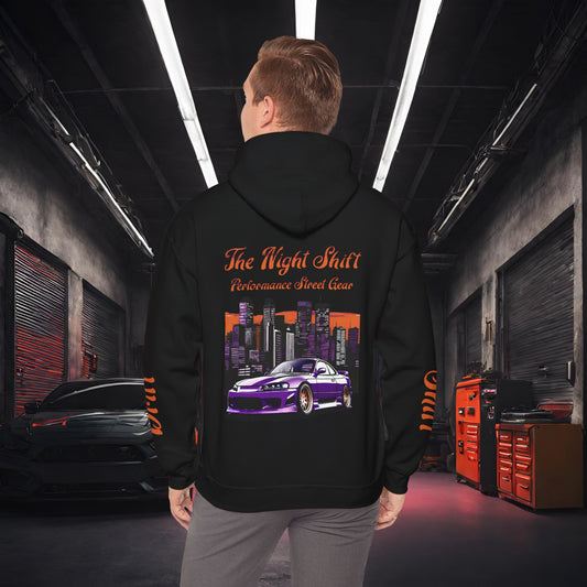Drift, Shift Nissan 240sx Silvia-Ultra Soft, Premium Hoodie Black Printify by The Night Shift Automotive Apparel