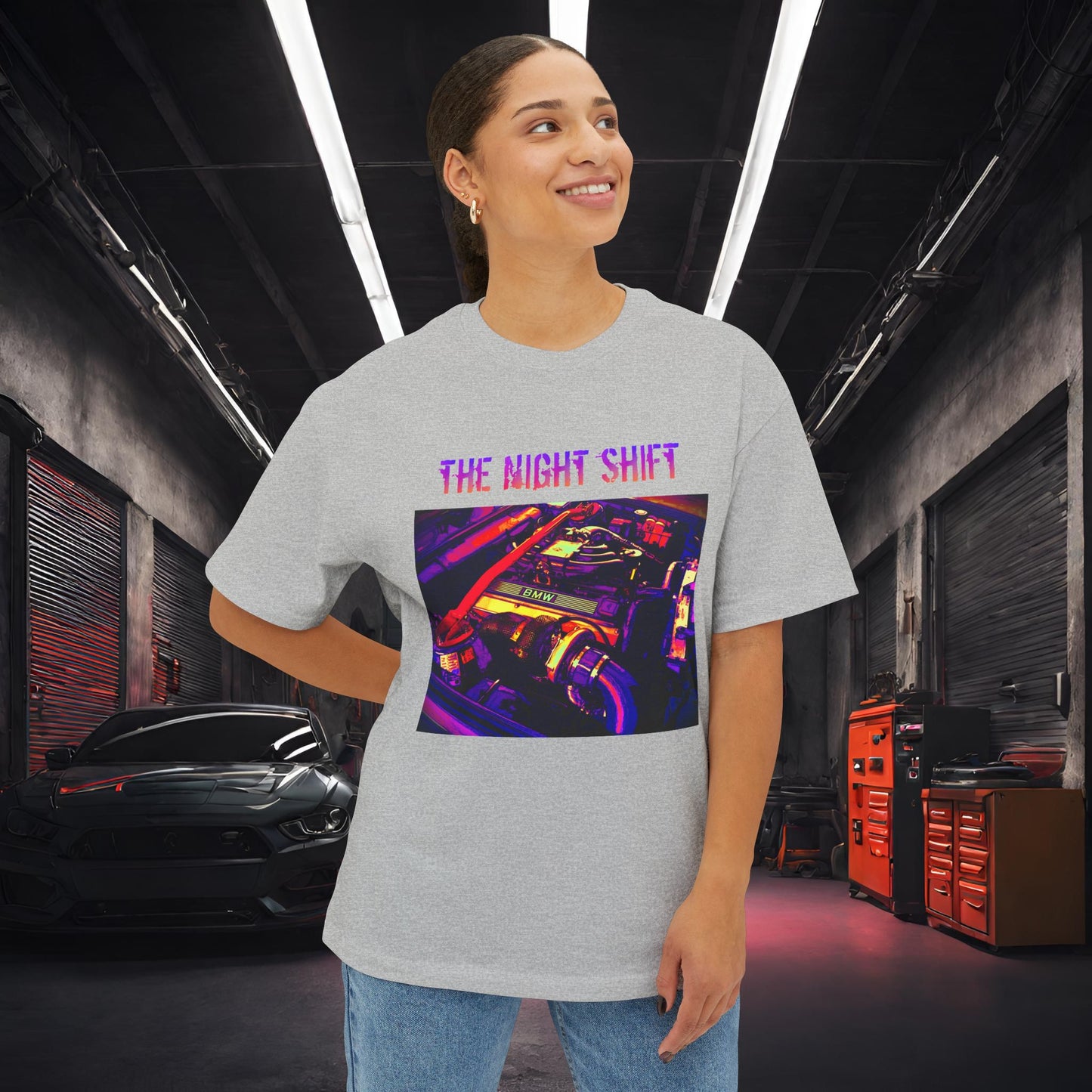 M20B30 Synthwave-Premium, Ultra Soft Unisex Oversized Boxy Tee Printify by The Night Shift Automotive Apparel