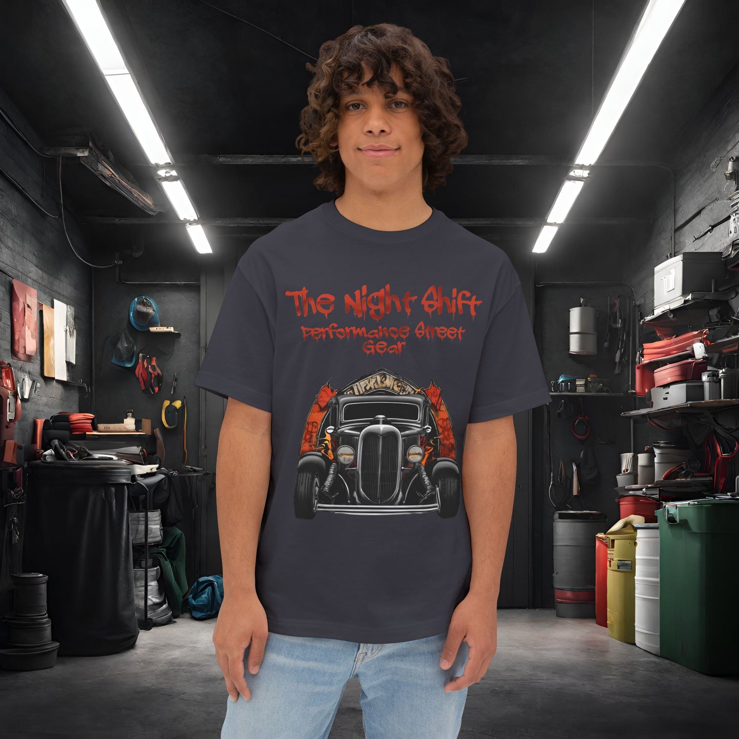 1930's Turtleback Coupe- Premium, Ultra Soft Unisex Oversized Boxy Tee Dark Grey Printify by The Night Shift Automotive Apparel