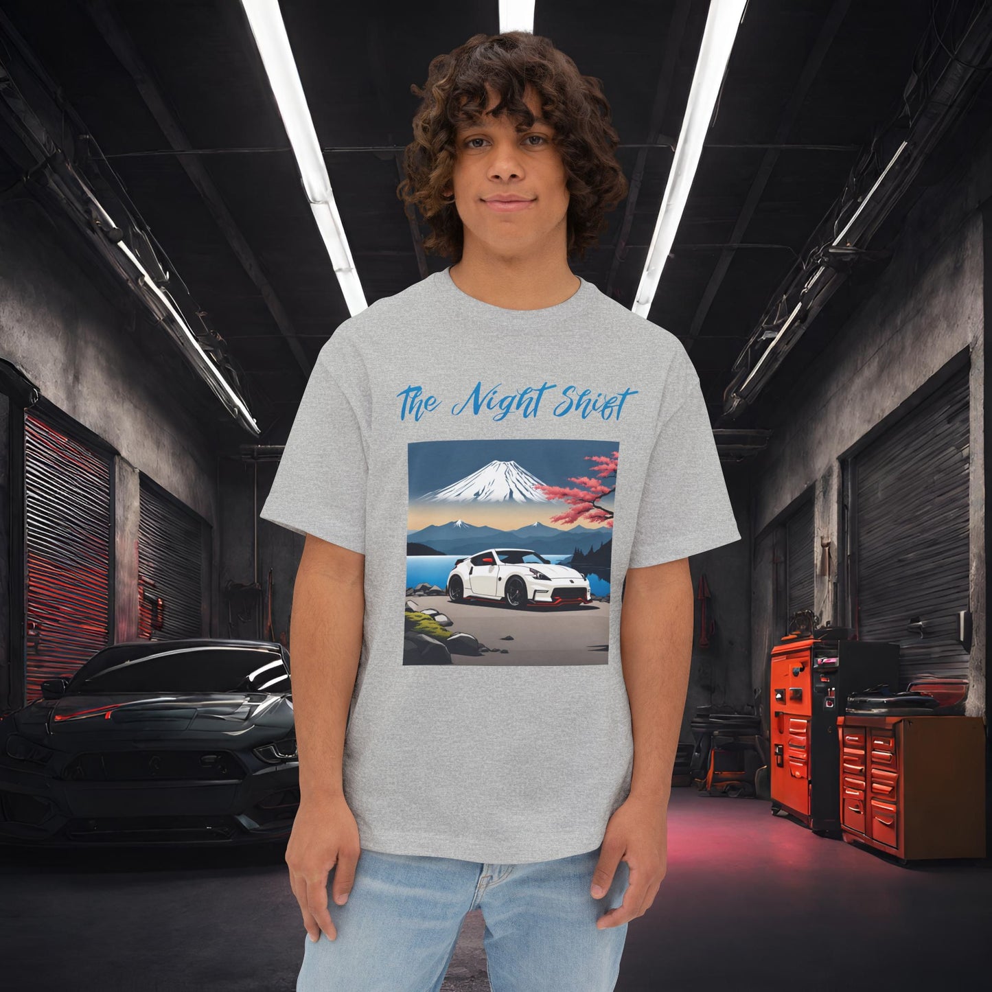Nissan 370 Mt Fuji-Premium, Ultra Soft, Unisex Oversized Boxy Tee Athletic Heather Printify by The Night Shift Automotive Apparel