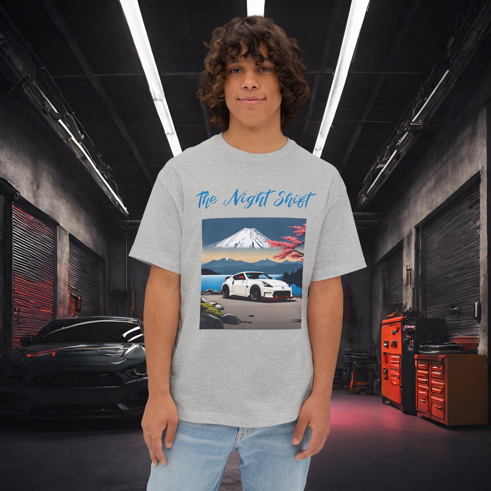 Nissan 370 Mt Fuji-Premium, Ultra Soft, Unisex Oversized Boxy Tee Athletic Heather Printify by The Night Shift Automotive Apparel