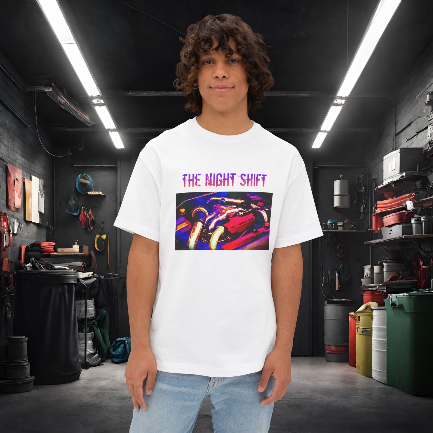 EJ257 Synthwave-Premium, Ultra Soft Unisex Oversized Boxy Tee White Printify by The Night Shift Automotive Apparel