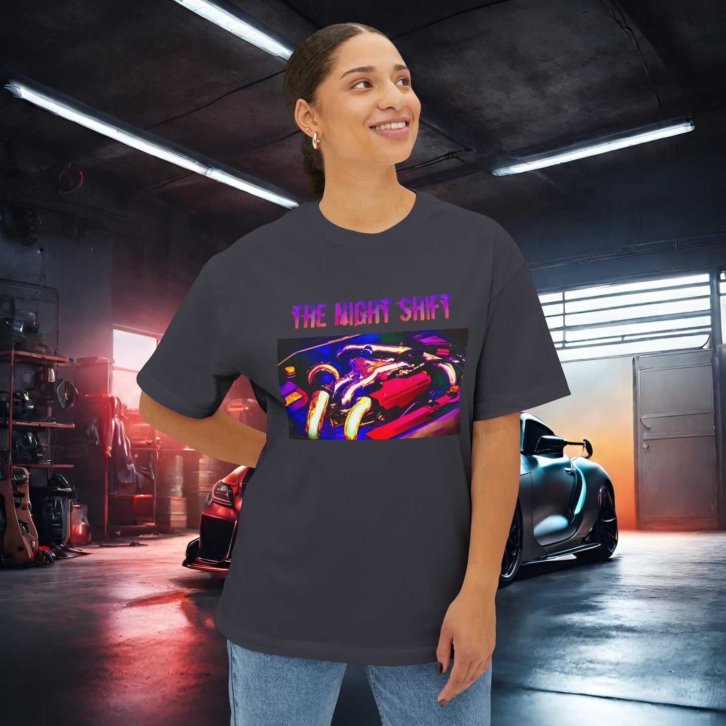 EJ257 Synthwave-Premium, Ultra Soft Unisex Oversized Boxy Tee Printify by The Night Shift Automotive Apparel