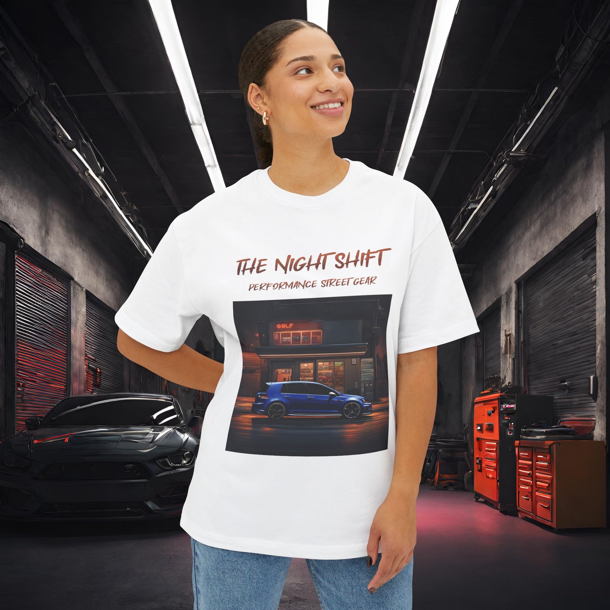 Volkswagen Golf R- Premium, Ultra Soft Unisex Oversized Boxy Tee Printify by The Night Shift Automotive Apparel