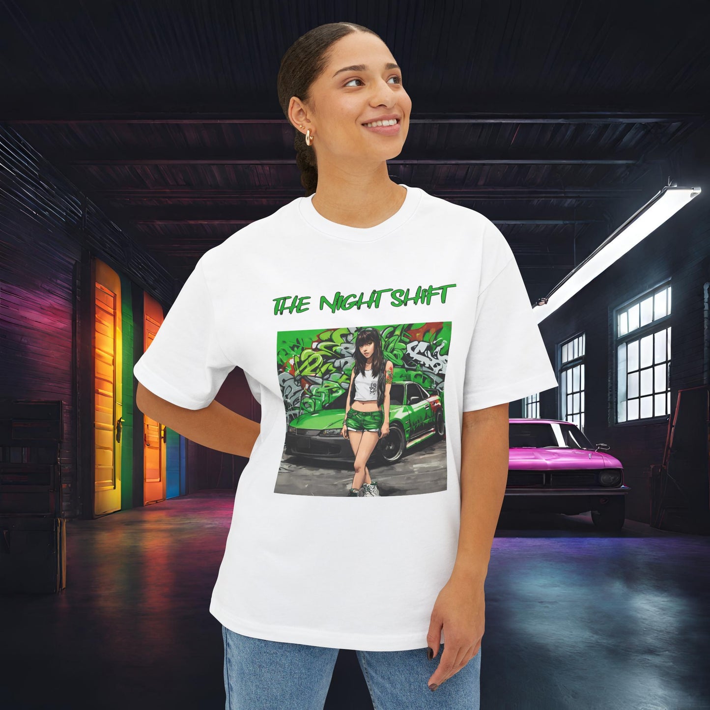 Nissan 240sx Graffiti-Premium, Ultra Soft Unisex Oversized Boxy Tee Printify by The Night Shift Automotive Apparel