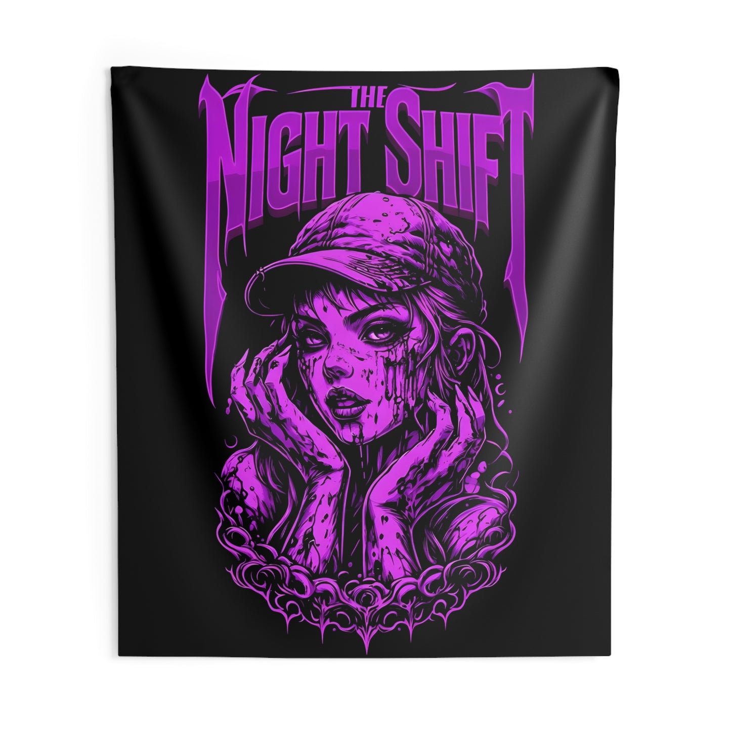 The Night Shift Demonic Piston Princess Indoor Wall Tapestries - Shop Banner 88" × 104" Printify by The Night Shift Automotive Apparel