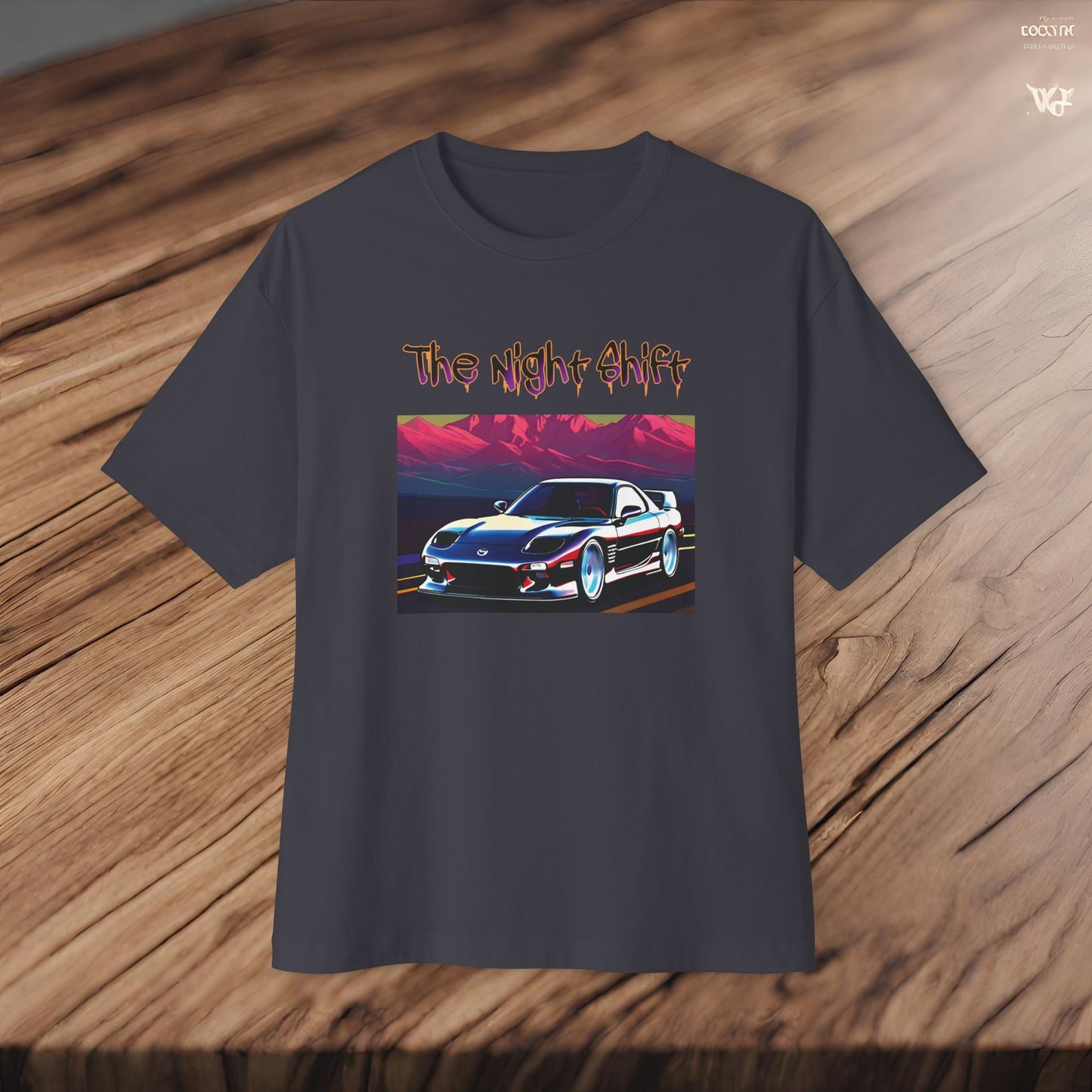 Mazda RX7 Cruising-Premium, Ultra Soft Unisex Oversized Boxy Tee Printify by The Night Shift Automotive Apparel
