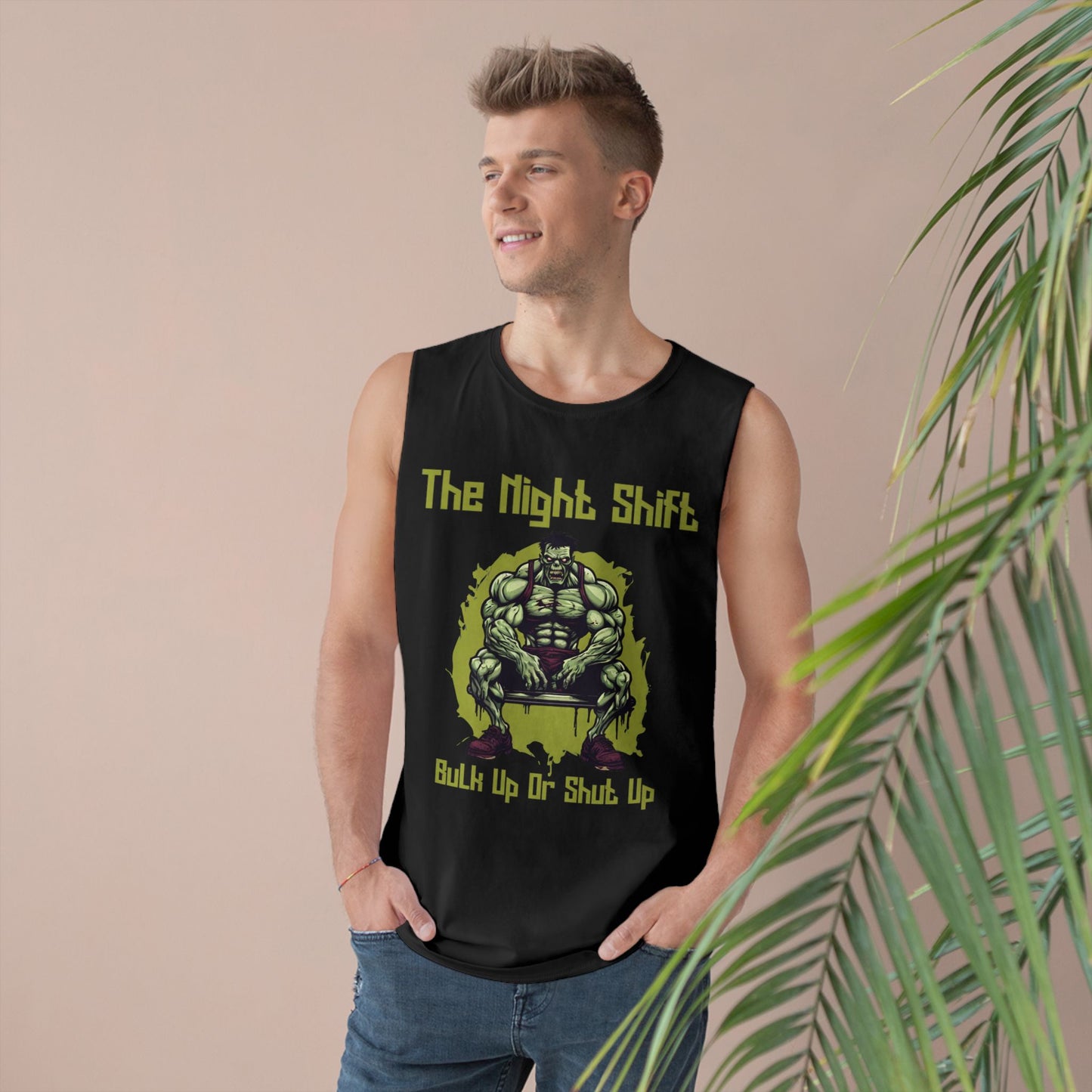 Bulk Up or Shut Up - Zombie Power Lifter - Premium Unisex Barnard Tank Top Printify by The Night Shift Automotive Apparel