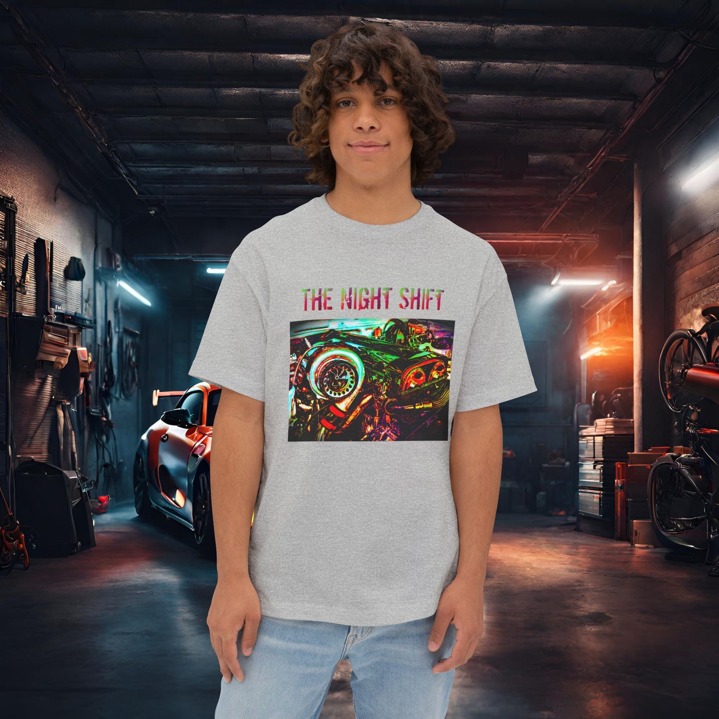 2JZ-GTE Single Turbo Synthwave-Premium, Ultra Soft Unisex Oversized Boxy Tee Athletic Heather Printify by The Night Shift Automotive Apparel