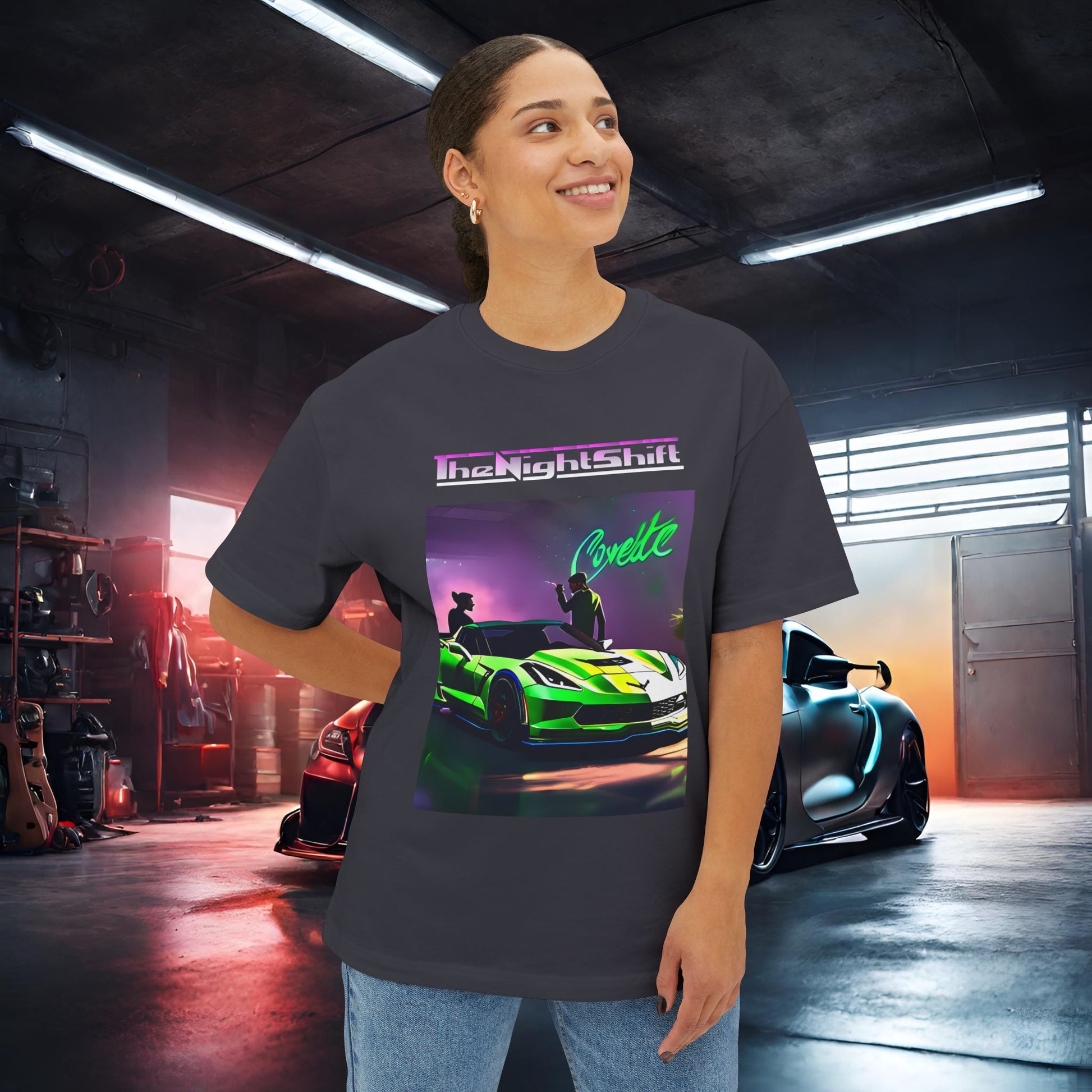 Chevy C7 Corvette-Premium, Ultra Soft Unisex Oversized Boxy Tee Printify by The Night Shift Automotive Apparel