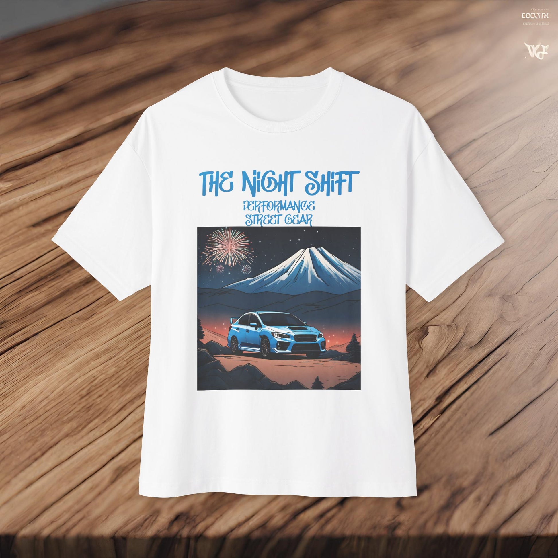 Subaru WRX/STI Fireworks In The Mountains-Premium, Ultra Soft Unisex Oversized Boxy Tee Printify by The Night Shift Automotive Apparel