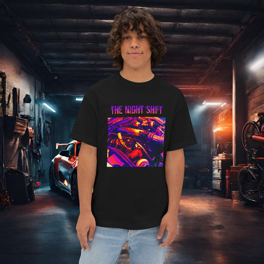 LS-X Twin Turbo Synthwave-Premium, Ultra Soft Unisex Oversized Boxy Tee Black Printify by The Night Shift Automotive Apparel