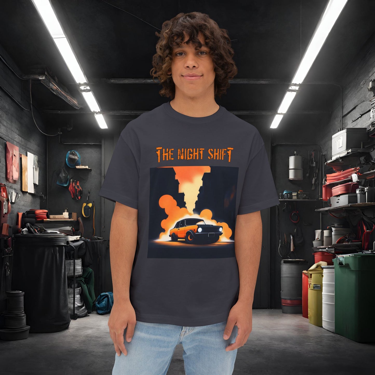 Hot Rod Urban Streets-Premium, Ultra Soft Unisex Oversized Boxy Tee Dark Grey Printify by The Night Shift Automotive Apparel