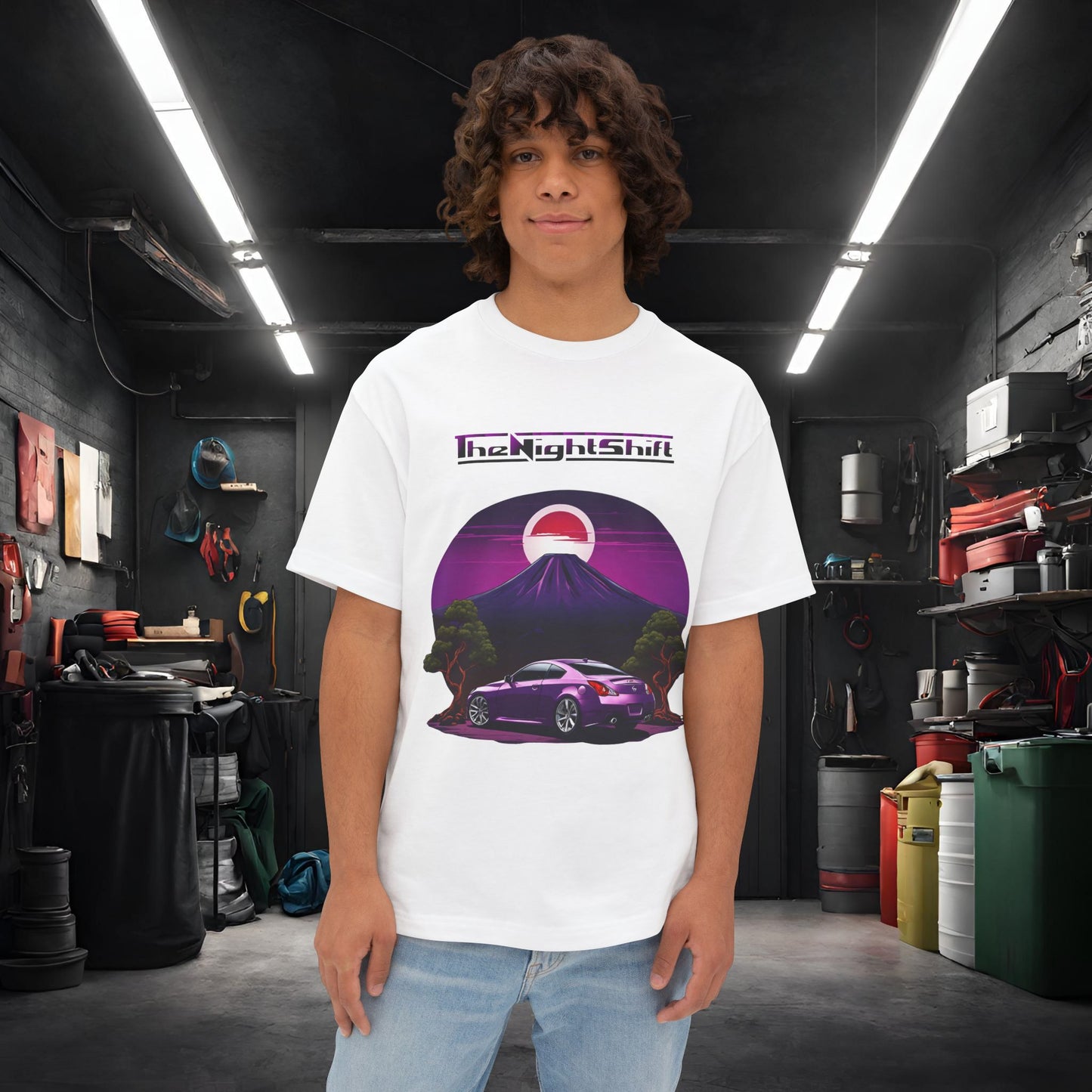 Infiniti G37 Coupe Mt Fuji-Premium, Ultra Soft, Unisex Oversized Boxy Tee White Printify by The Night Shift Automotive Apparel