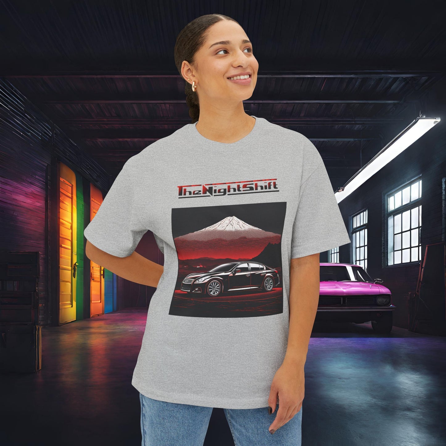 Infiniti G37 Sedan Mt Fuji-Premium, Ultra Soft, Unisex Oversized Boxy Tee Printify by The Night Shift Automotive Apparel