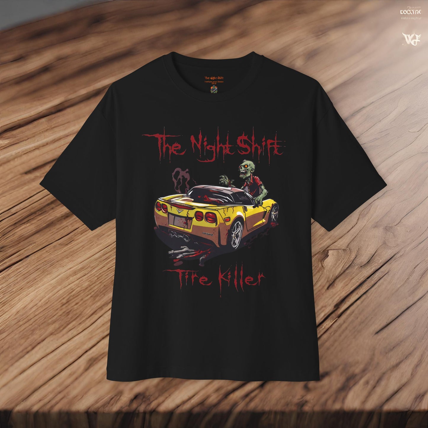 Tire Killer Zombie Corvette-Premium, Ultra Soft Unisex Oversized Boxy Tee Printify by The Night Shift Automotive Apparel